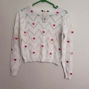 NWT Studio‎ 19 Francesca Heart Sweater XS Open Knit Cute Ivory White